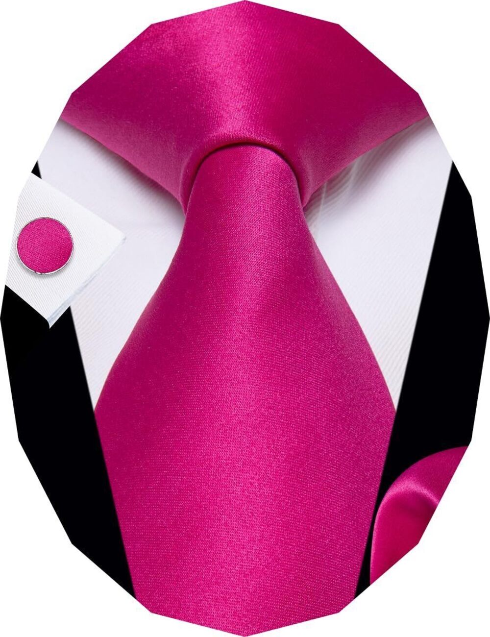 2892 Hot Pink Ties Silk Necktie Pocket Square Cufflinks Set Solid Color